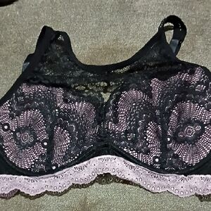 Adore Me Black and Pink Lace Bralette Size 38B-0555